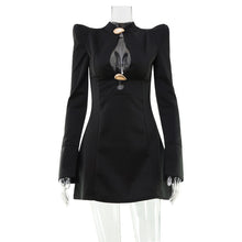 Load image into Gallery viewer, Autumn Winter Women Clothing Hollow Out Cutout Sexy Padded Shoulder Solid Color Waist Tight Design Dress