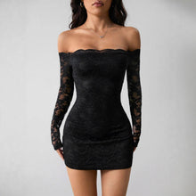 Load image into Gallery viewer, Autumn Lace off Neck Long Sleeve Slim Fit Slimming Outing Dress Women