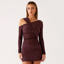 Load image into Gallery viewer, Women Autumn Sexy Mesh Long Sleeve Slim Fit See through Kinked Short Dress