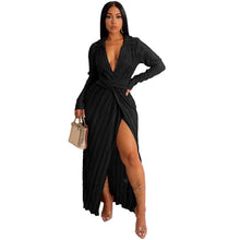 Load image into Gallery viewer, Sexy Slit Dress Autumn Winter V neck Long Sleeve Pleated Dress