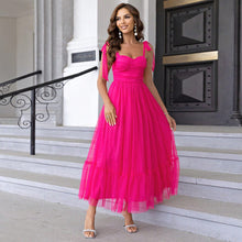 Load image into Gallery viewer, Fashionable Women Clothing Evening Dress Lace up Shoulder Pleated Hem Mesh Dress