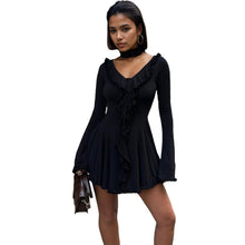 Load image into Gallery viewer, Long Sleeve V neck Flounce Chiffon Patchwork Fashionable Stylish Slim Slimming A line Dress