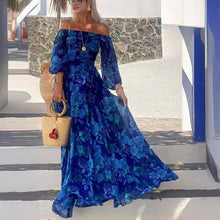 Load image into Gallery viewer, Sexy off Neck Printed Large Swing Maxi Dress