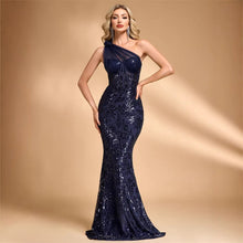 Load image into Gallery viewer, Sequin Oblique Shoulder Applique Evening Dress Women Cocktail Fishtail Host Toast Dress