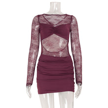 Load image into Gallery viewer, Sexy Night Club Women Sexy Lace Micro Transparent Stitching Long Sleeve Narrow Short Dress