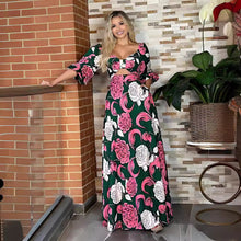 Load image into Gallery viewer, Women Square Collar Bow Hollow Out Cutout Design Bubble Long Sleeve Maxi Dress