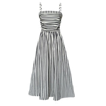 Load image into Gallery viewer, French Striped Bandeau Sling Dress Women High Grade off the Shoulder Pleated Waist Tight A line Long Summer