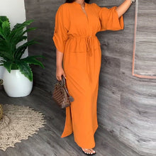 Load image into Gallery viewer, Autumn Women Clothing Casual Stand Collar Split Dress Solid Color Dress