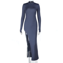 Load image into Gallery viewer, Half Turtleneck Sexy Backless Slim Fit Split Long Sleeve Dress Women Autumn Maxi Dress
