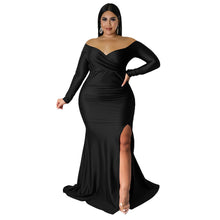 Load image into Gallery viewer, Plus Size Women Clothes Sexy Dress Nightclub V neck Formal Dress Solid Color Split Maxi Dress Autumn Winter Women