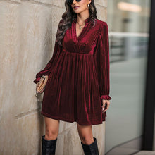 Load image into Gallery viewer, Long Sleeve Patchwork Autumn Winter Women Clothing Velvet Dress