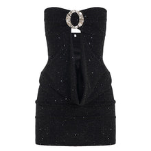 Load image into Gallery viewer, Women Clothing Thin Glittering round Buckle Bow Swing Collar Hollow Out Cutout out Tube Top Dress Party Sexy Hip Dress