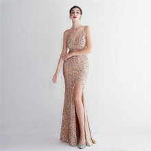 Load image into Gallery viewer, Velvet Bottom Sequin Suspender Party Sequined Dress Long Banquet Slim Fit Evening Dress Elegant