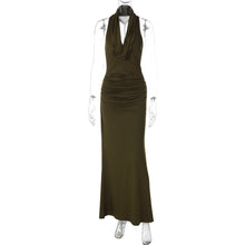 Load image into Gallery viewer, Women Clothing Winter Sexy Backless Pleated Slim Elegant Halter Maxi Dress