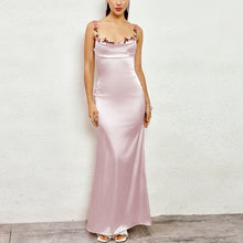Load image into Gallery viewer, Long Sling Dress Sexy Summer Backless Lace up Silk Patchwork Edge Dress