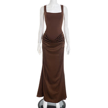 Load image into Gallery viewer, Women Clothing Autumn Winter Simple Solid Color Elegant Square Collar Sleeveless Slim Fit Maxi Dress