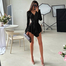 Load image into Gallery viewer, Fall Women Clothing V neck Slim Fit Tied Ruffled Flare Sleeve Dress