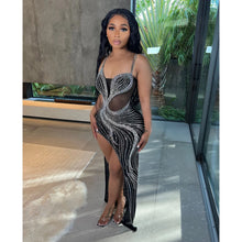 Load image into Gallery viewer, Summer Women Clothing Sexy Mesh Rhinestone Night Club Slip Dress Women