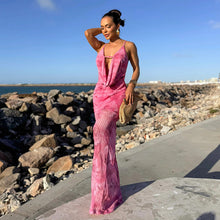Load image into Gallery viewer, Sexy Deep V Plunge Strap Printed Slim Fit Maxi Dress Dress