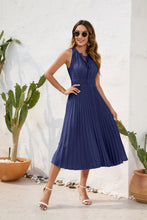 Load image into Gallery viewer, Tied High Waist Pleated Fur Ball Dress Sleeveless Summer Dress Casual Vacation Travel Dress
