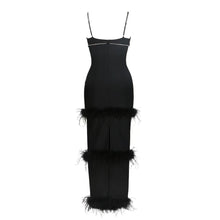 Load image into Gallery viewer, Women Clothing Sexy Black Camisole V neck round Bar Ostrich Hair Chain Knitted Bandage One Piece Dress