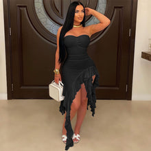 Load image into Gallery viewer, Tube Top Irregular Asymmetric Dress Solid Color Ruffles Dress Women Sheath