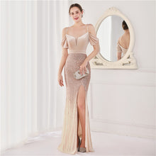 Load image into Gallery viewer, Velvet Spaghetti Straps Cocktail Evening Dress Dress Elegant Company Annual Meeting Women Sexy Long Short Sleeve
