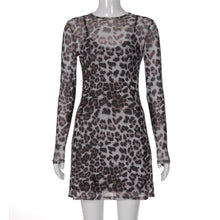 Load image into Gallery viewer, Women Autumn Personality Leopard Print Printed Mesh See through Dress