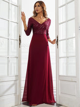 Load image into Gallery viewer, Middle East Women Chiffon Double V neck Dress A line Large Hem Sequin Stitching Evening Dress