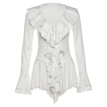 Load image into Gallery viewer, Fall Women Clothing V neck Slim Fit Tied Ruffled Flare Sleeve Dress