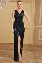 Load image into Gallery viewer, Popular Sexy V neck Split Sequined Sheath Slim Cocktail Evening Dress