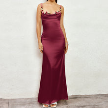 Load image into Gallery viewer, Long Sling Dress Sexy Summer Backless Lace up Silk Patchwork Edge Dress