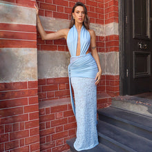Load image into Gallery viewer, Women Clothing Spring Summer Sexy Lace Stitching Hollow Out Cutout Backless Halter Dress