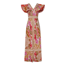 Load image into Gallery viewer, V neck Flounce Slit Positioning Floral Backless Dress