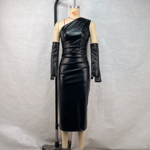 Load image into Gallery viewer, Crossbody Leather Dress Women Clothing Tight Wrapped Chest Pleated Sexy Sheath Split Dress