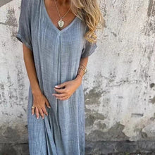 Load image into Gallery viewer, Cotton Linen V neck Semi Formal Dress