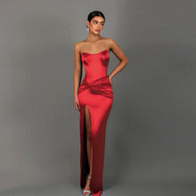 Load image into Gallery viewer, Autumn Socialite Elegant Sexy Twisted Waist Split Tube Top Satin Dress