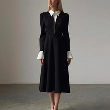 Load image into Gallery viewer, Black White Stitching Faux Two Pieces Sets Dress Women Elegant High Waist A line Dress