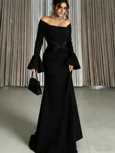 Load image into Gallery viewer, Women Clothes Long Sleeve off Shoulder Stitching Ruffle Slim Dress