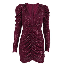 Load image into Gallery viewer, Spring V neck Sexy Sequined Elegant Slim Fit Long Sleeve Hip Dress