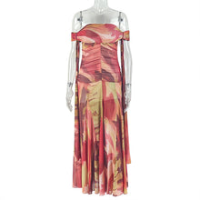 Load image into Gallery viewer, Women Clothing Loose Comfort Printing Pleated Cool Hip Dress Tube Top Diagonal Collar Holiday Maxi Dress