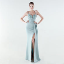 Load image into Gallery viewer, Deep V Plunge Waist Tight High Slit Sequin Embroidered Strap Slim Fit Elegant Evening Dress
