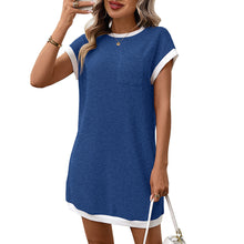 Load image into Gallery viewer, Summer Women Solid Color Casual Contrast Color Short Sleeve Pocket Dress