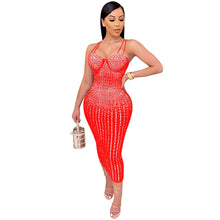 Load image into Gallery viewer, Women Wear Party Nightclub Mesh See through Rhinestone Diamond Strap Dress