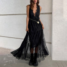 Load image into Gallery viewer, Sexy Black Brocade Lace Dress All Matching Sexy V-neck Loose Backless Women Dress