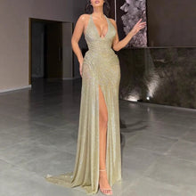 Load image into Gallery viewer, Spring Autumn Sequined Halter Split Dress Casual Party Stretch Dress