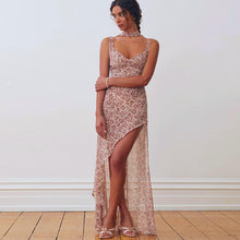 Load image into Gallery viewer, Summer Women Strap Floral Sexy Backless High Split Tied Dress Women