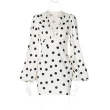 Load image into Gallery viewer, Polka Dot Printed Sexy Deep V Plunge neck Slim Fit Bell Sleeve Sheath Dress for Women