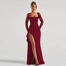 Load image into Gallery viewer, Women Clothing Winter Lace Long Sleeve Sexy Backless Slim Fit Slit Dress for Women