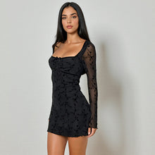 Load image into Gallery viewer, Peach Collar Waist See through Dress Autumn Sexy Long Sleeve Hip Dress